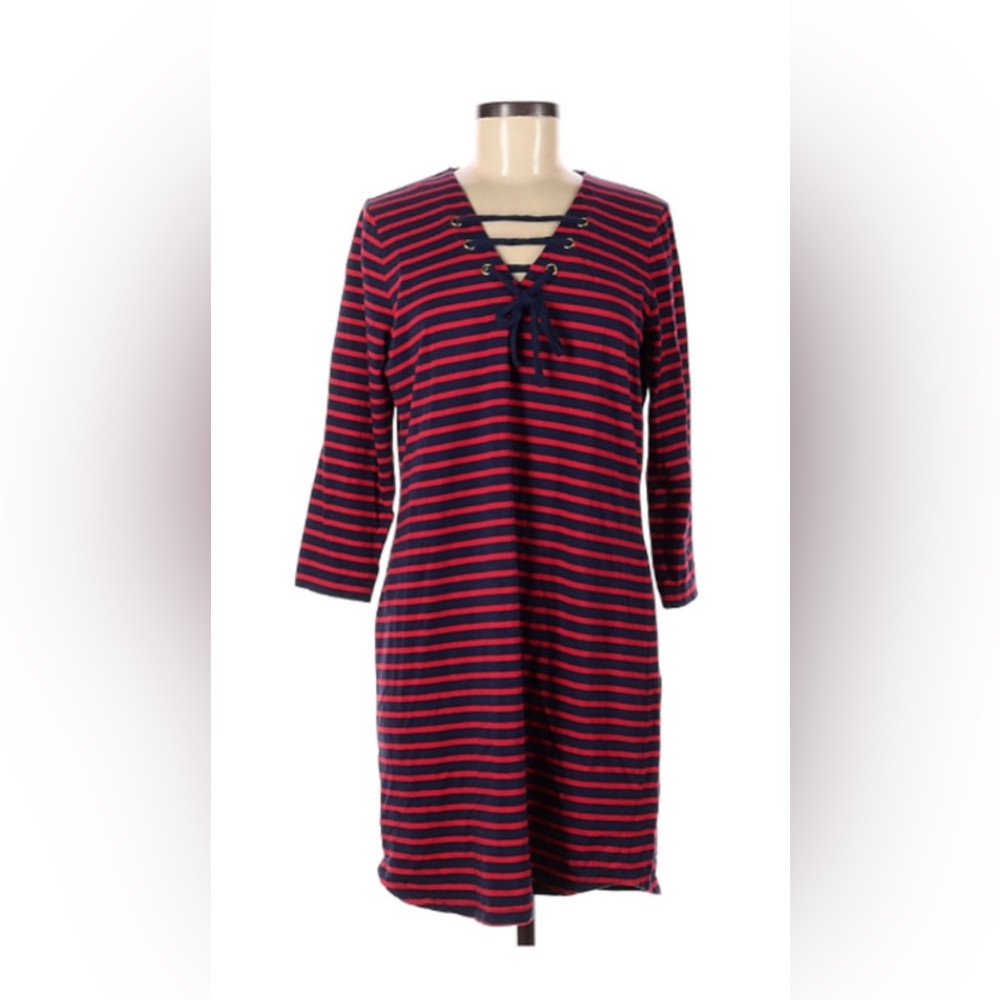 MICHEAL KORS Nautical Lace Up Stripe
Shift Navy Red Dress